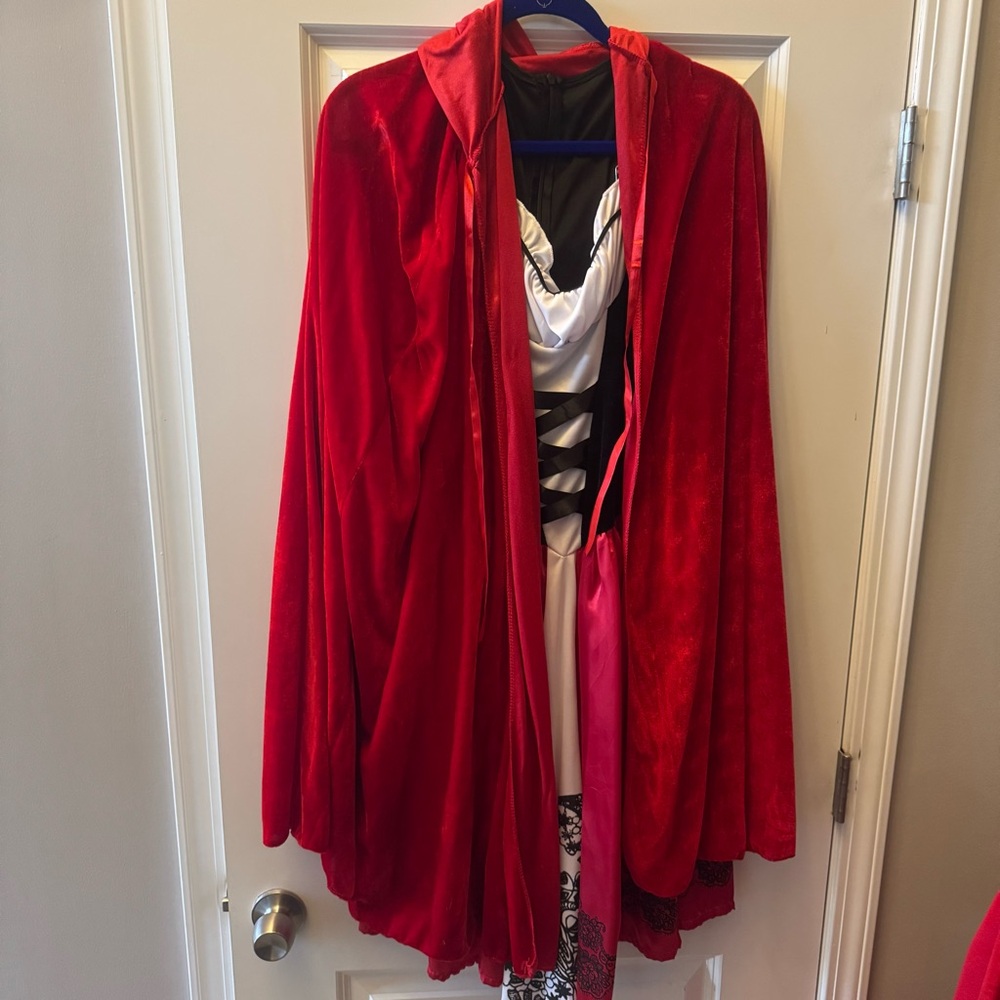 Little Red Riding Hood Costume Women Corset‎ Dress Velvet Cape 2 Capes M